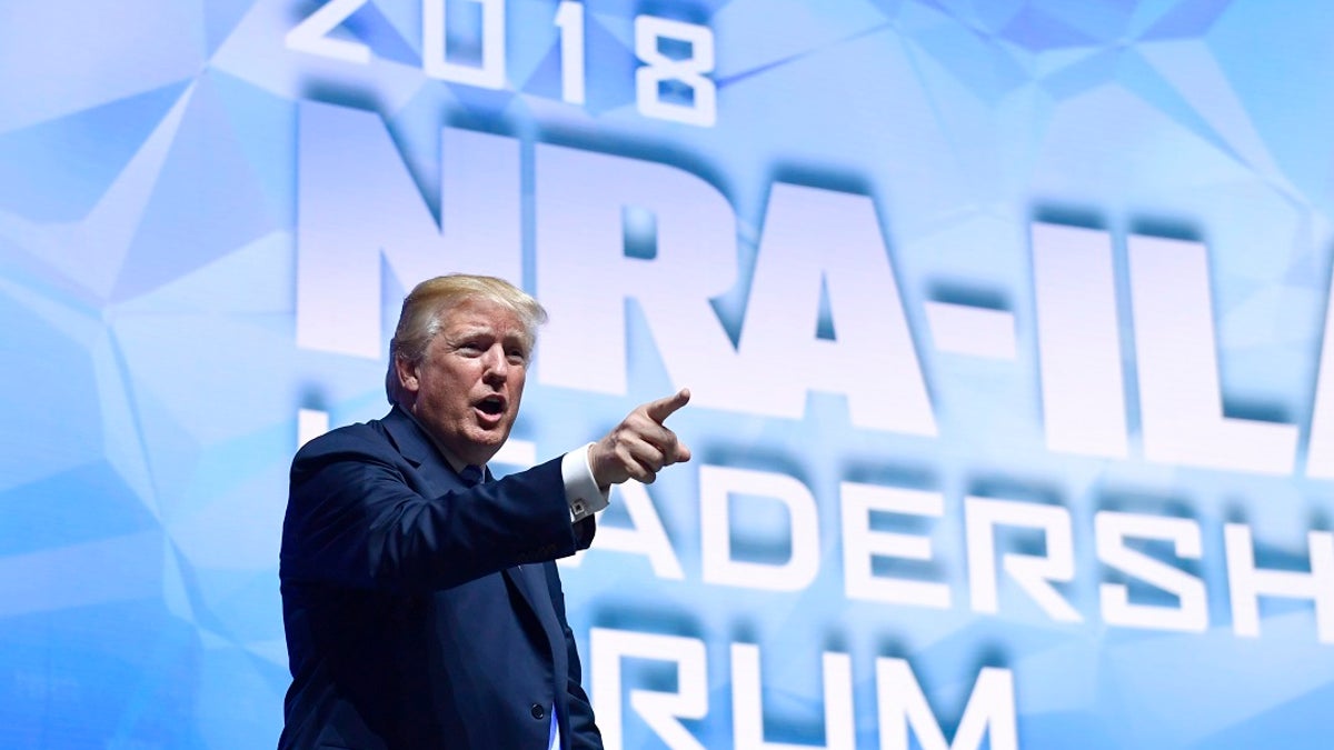 President Donald Trump speaks at the National Rifle Association annual convention in Dallas last year. (Associated Press)