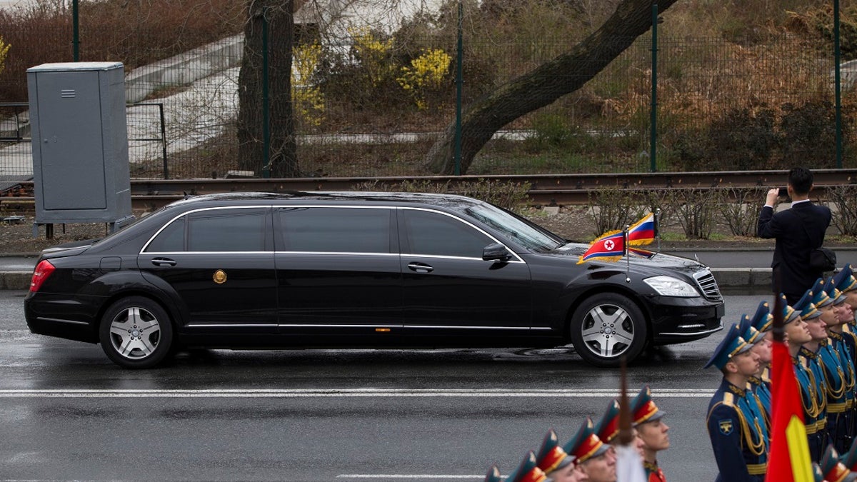 North Korean leader Kim Jong Un's limousine arrives for a wreath-laying ceremony in Vladivostok, Russia, Friday, April 26, 2019. (Associated Press)