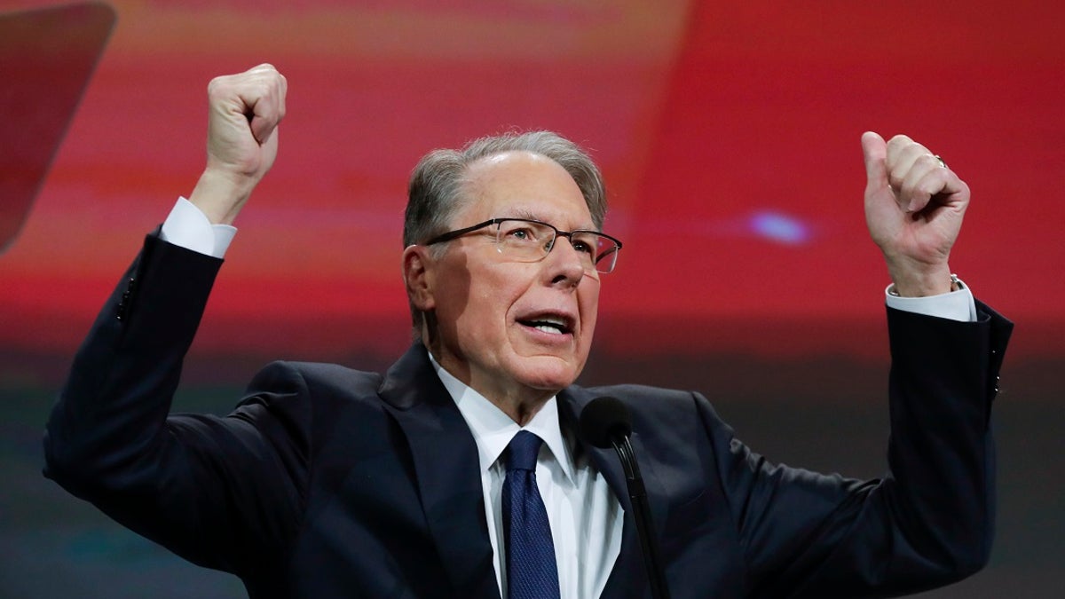 National Rifle Association Executive Vice President Wayne LaPierre speaks at the NRA Annual Meeting of Members in Indianapolis on Saturday. (Associated Press)
