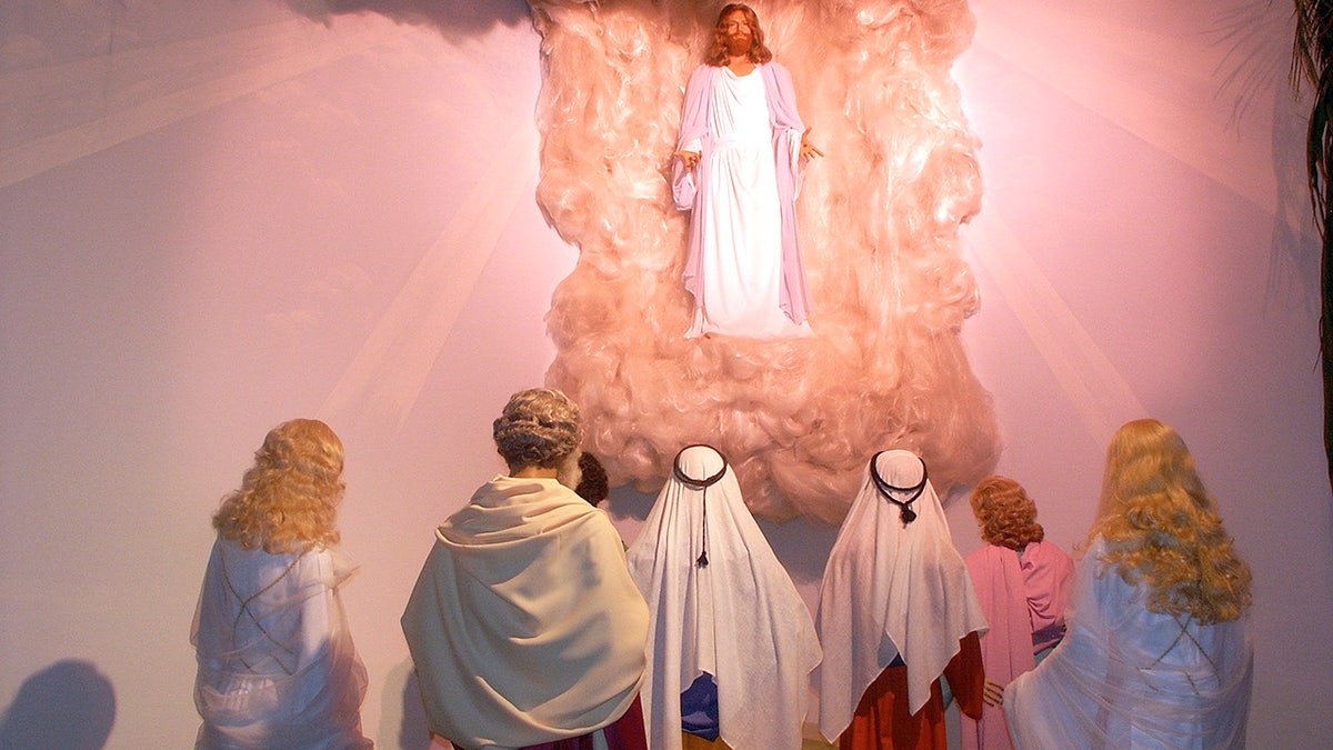 The ascension of Jesus Christ is portrayed at the BibleWalk wax museum in Mansfield, Ohio.