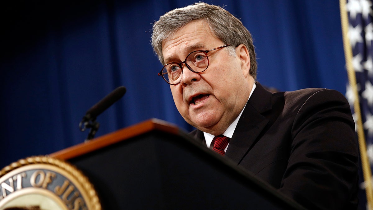 Attorney General William Barr speaks about the release of a redacted version of special counsel Robert Mueller's report during a news conference, Thursday, April 18, 2019, at the Department of Justice in Washington. (AP Photo/Patrick Semansky)
