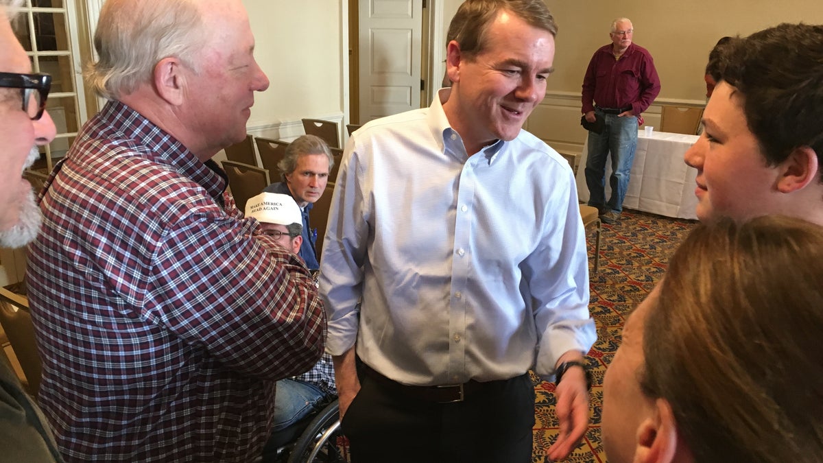 Michael Bennet in Exeter, N.H., talking to Rockingham County Democrats.
