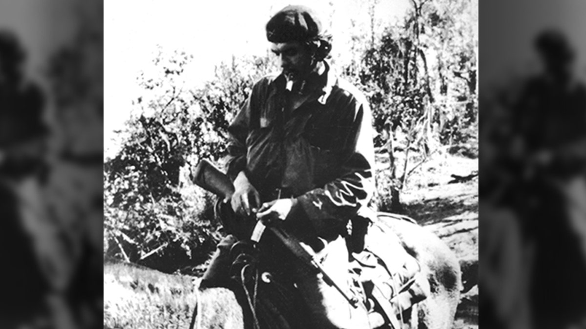 During the revolution, Che Guevara riding in the Sierra, , 1956-1959,, Cuba. (Getty Images)