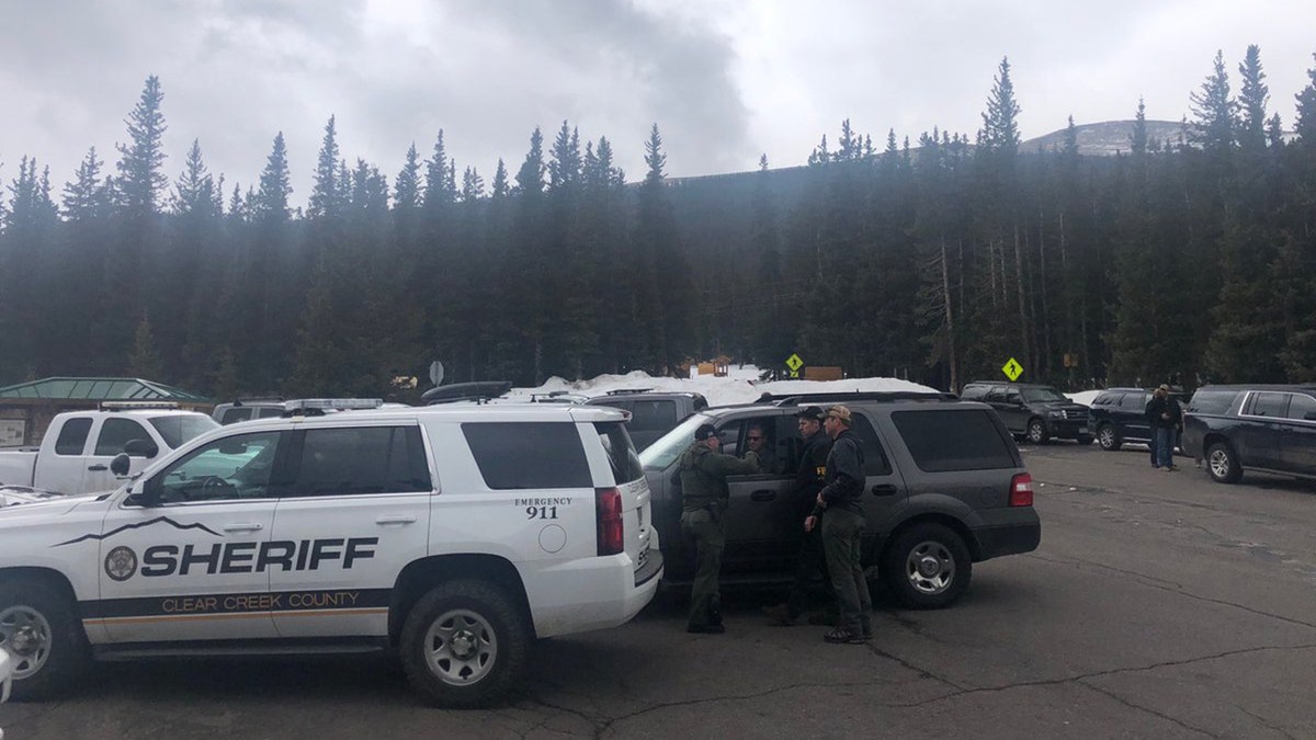 Clear Creek County Sheriff’s vehicles can be seen near Echo Lake, Colorado, where Sol Pais was found dead on Wednesday.