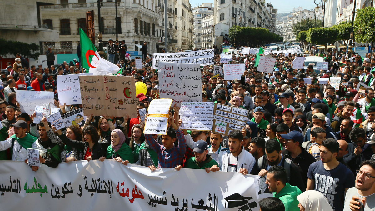 Algerian demonstrators stage a protest in Algiers, Algeria, April 2, 2019. (AP Photo/Anis Belghoul)