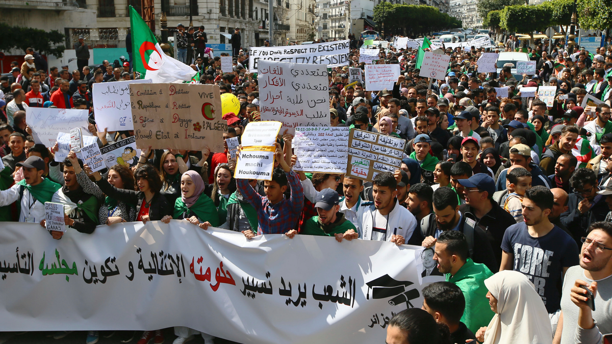 Algerian demonstrators stage a protest in Algiers, Algeria, April 2, 2019. (AP Photo/Anis Belghoul)