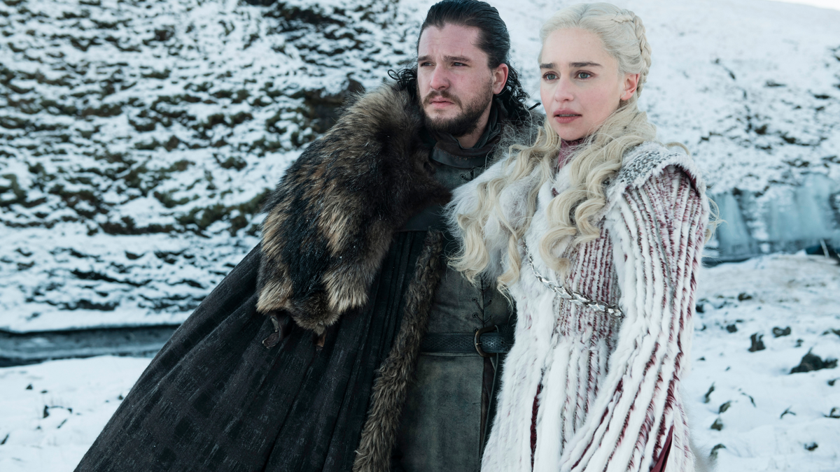 This photo released by HBO shows Kit Harington as Jon Snow, left, and Emilia Clarke as Daenerys Targaryen in a scene from 