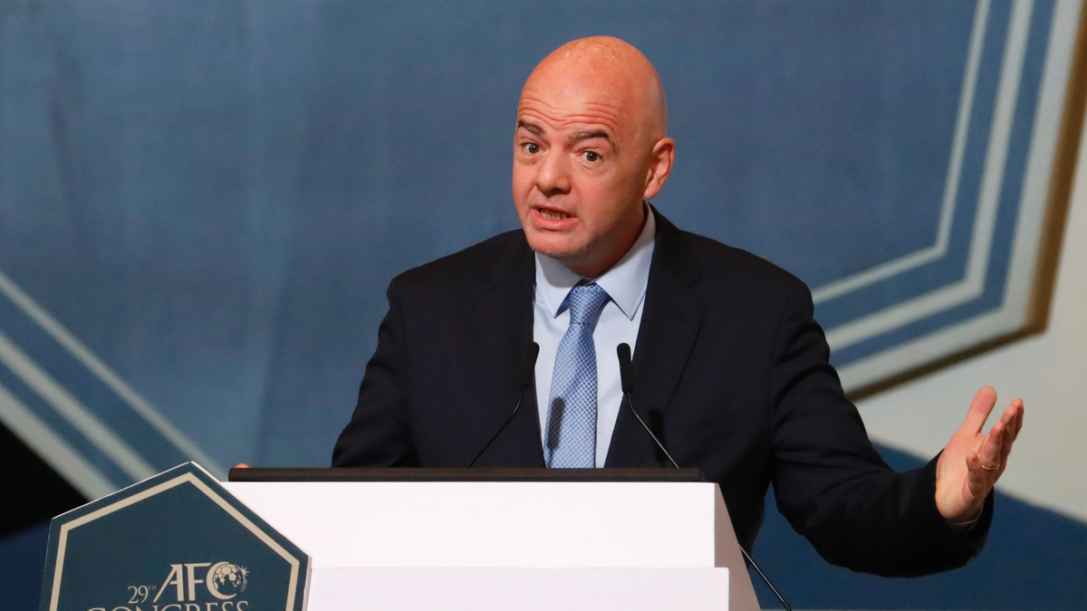 FIFA President Gianni Infantino speaks during the 29th AFC Congress in Kuala Lumpur, Malaysia, Saturday, April 6, 2019. (AP Photo/Vincent Thian)