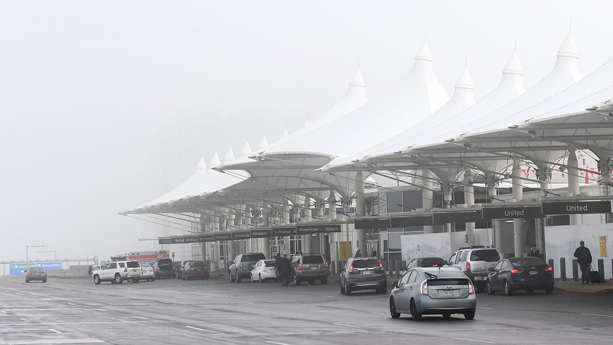 Cars line up outside Denver International Airport on Feb. 26, 2019. (Getty Images)