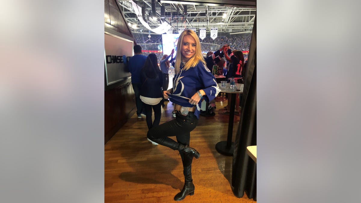 The author at a Tampa Bay LIghtning hockey game four days after her preventative double mastectomy at age 30 on May 1, 2018.