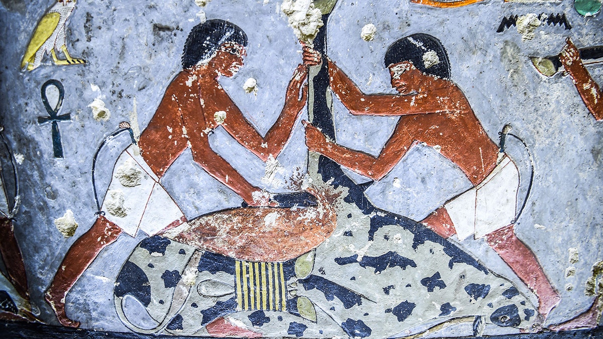 A view inside the newly-dicovered tomb of the ancient Egyptian nobleman "Khuwy" dating back to the Fifth Dynasty.