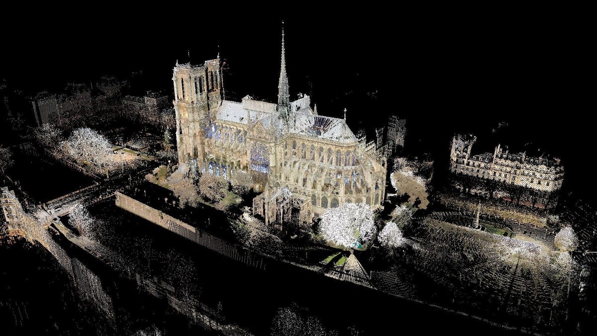 A 3D rendering of Notre Dame Cathedral. (Andrew Tallon/Vassar College)