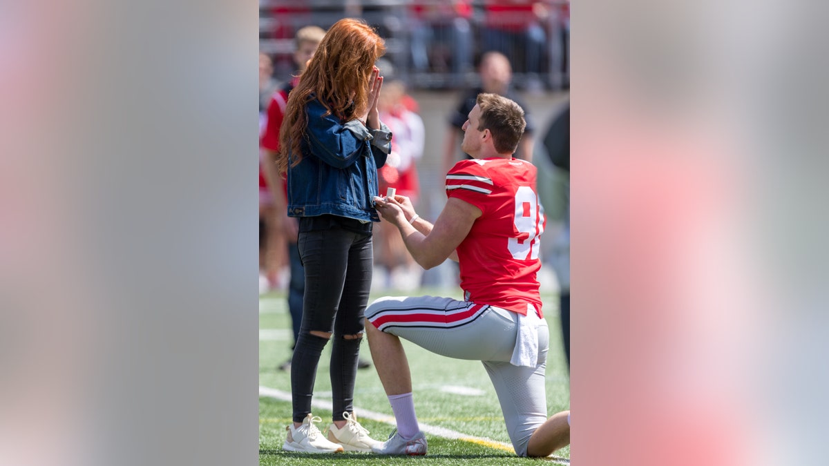 Ohio State Buckeyes punter Drue Chrisman proposed to girlfriend Avery Eliason during the Ohio State Life Sports Spring Game on April 13th.