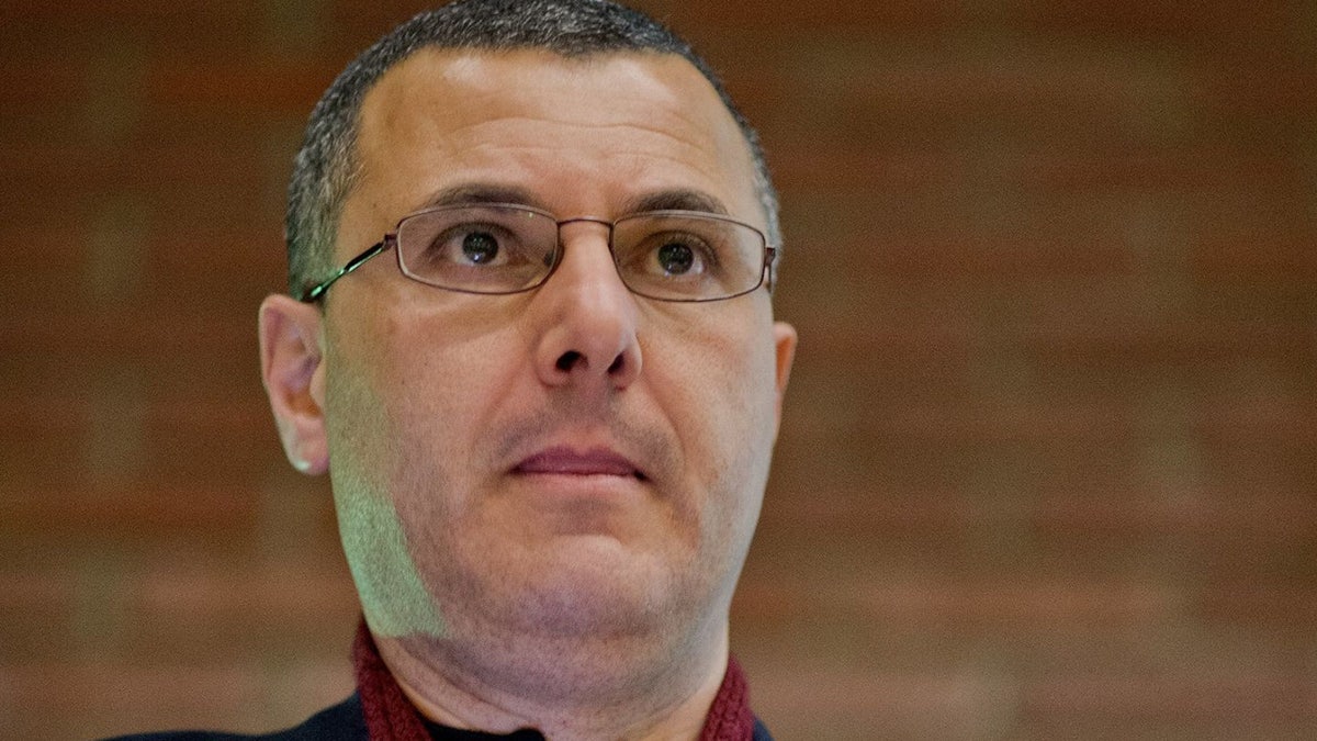 Palestinian researcher, commentator, and human rights activist Omar Barghouti speaks during a conference at the ULB university in Brussels, on April 30, 2013. ( ERIC LALMAND/AFP/Getty Images)