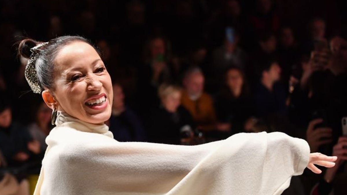 US model Pat Cleveland presents a creation during the Laura Biagiotti's women's Fall/Winter 2019/2020 collection fashion show, on February 24, 2019 in Milan.