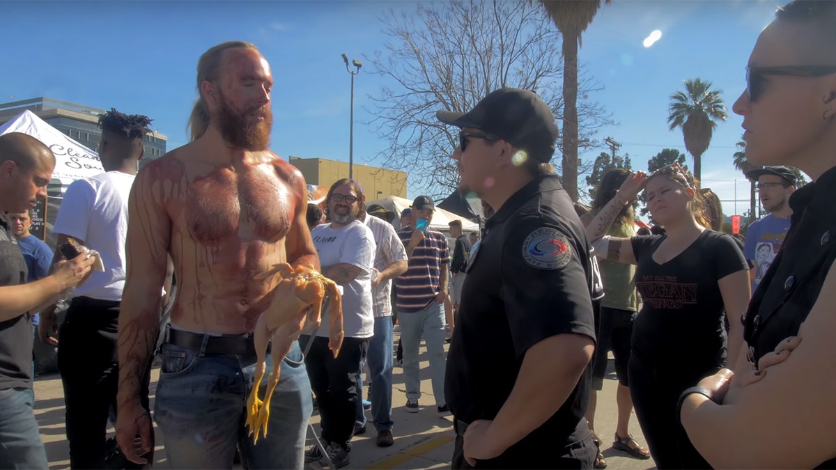 Before his protest he told Metro his mission was to help vegans, who he claimed are putting themselves at risk.