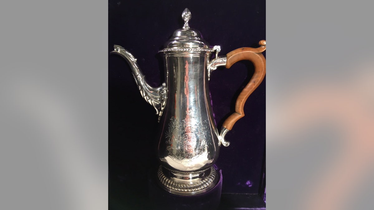 The silver coffee pot made by Paul Revere is valued at $1.85 million. (James Rogers, Fox News)