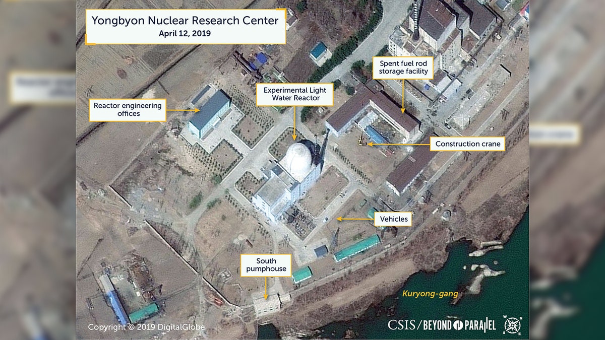 A view of vehicles near what researchers of Beyond Parallel, a CSIS project, describe as being the Experimental Light Water Reactor at the Yongbyon Nuclear Research Center in North Pyongan Province.