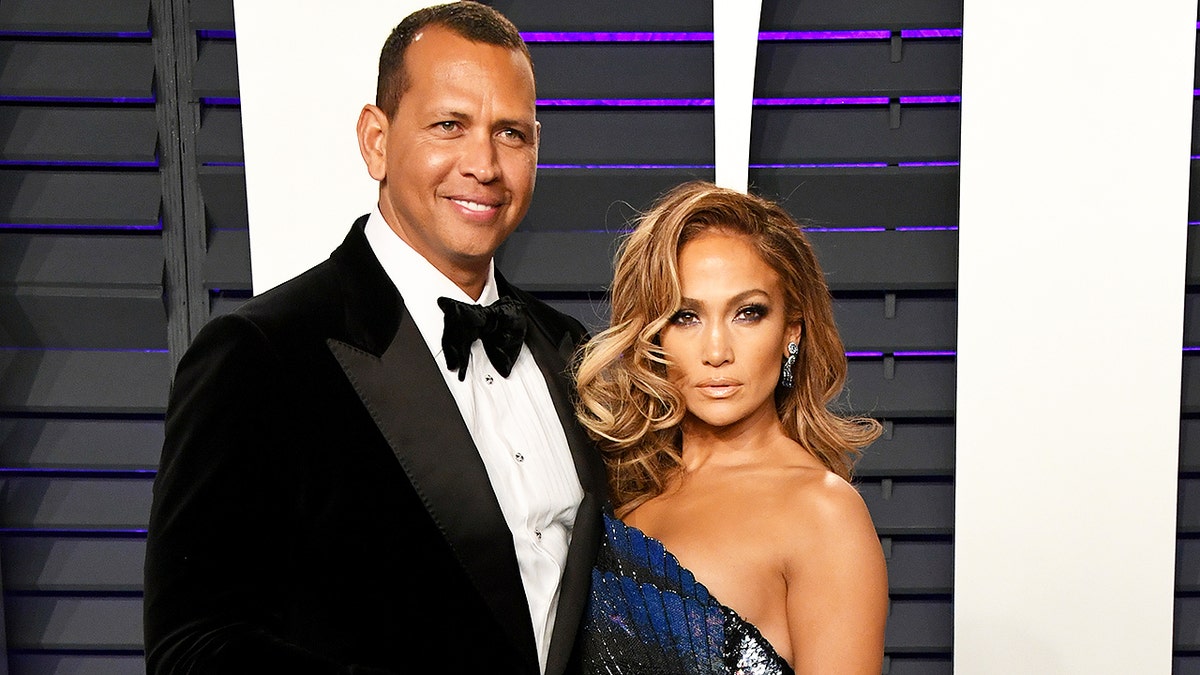 Alex Rodriguez and Jennifer Lopez attend the 2019 Vanity Fair Oscar Party hosted by Radhika Jones at Wallis Annenberg Center for the Performing Arts on February 24, 2019 in Beverly Hills, California. (Photo by Jon Kopaloff/WireImage)