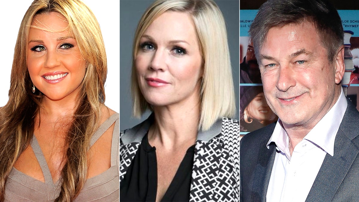 From lir: Amanda Bynes, Jennie Garth and Alec Baldwin all celebrate their birthday on April 3. (AP)