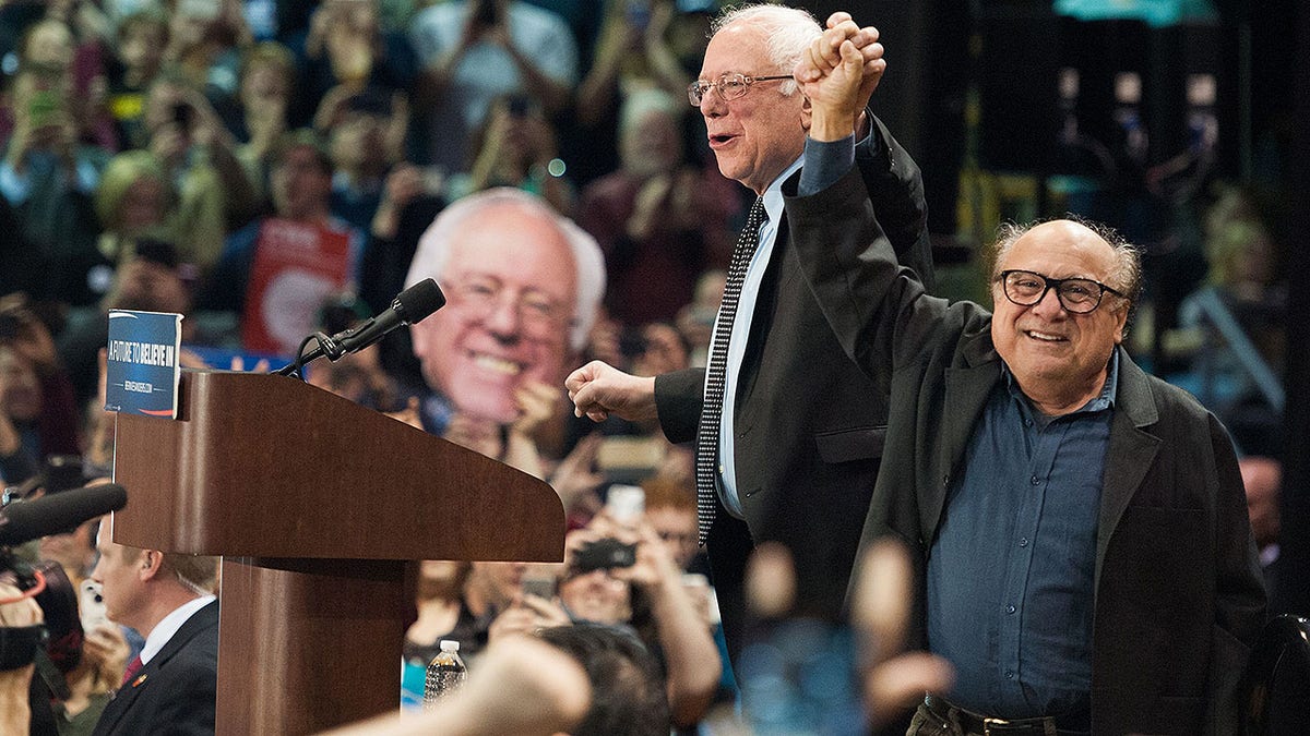 Actor Danny DeVito introduces Democratic Presidential candidate Bernie Sanders at a 'Future to Believe In' rally at Afton High School on March 13, 2016 in St. Louis, Missouri. / AFP / Michael B. Thomas (Photo credit should read MICHAEL B. THOMAS/AFP/Getty Images)
