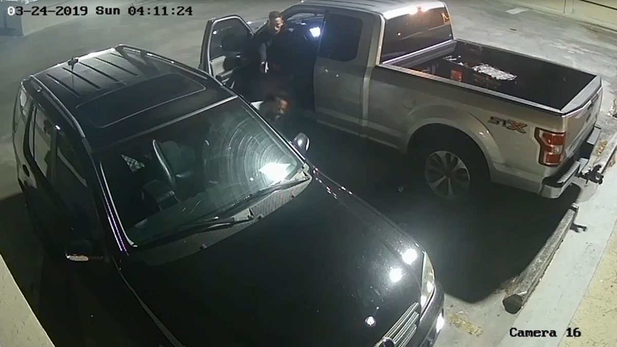 The entirety of the exchange between what appears to be Paneque and Lopez was caught on a hidden camera in a parking garage after its owner secretly installed the camera after his car was vandalized
