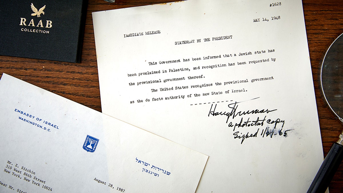 U.S. President Harry S. Truman was the first world leader to recognize the state of Israel in 1948, but he didn't sign the official statement until years later. It is now for sale.