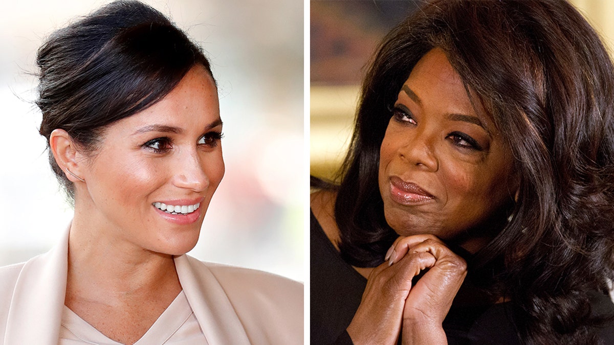 Duchess of Sussex Meghan Markle, left, and Oprah Winfrey. (Getty Images/AP)