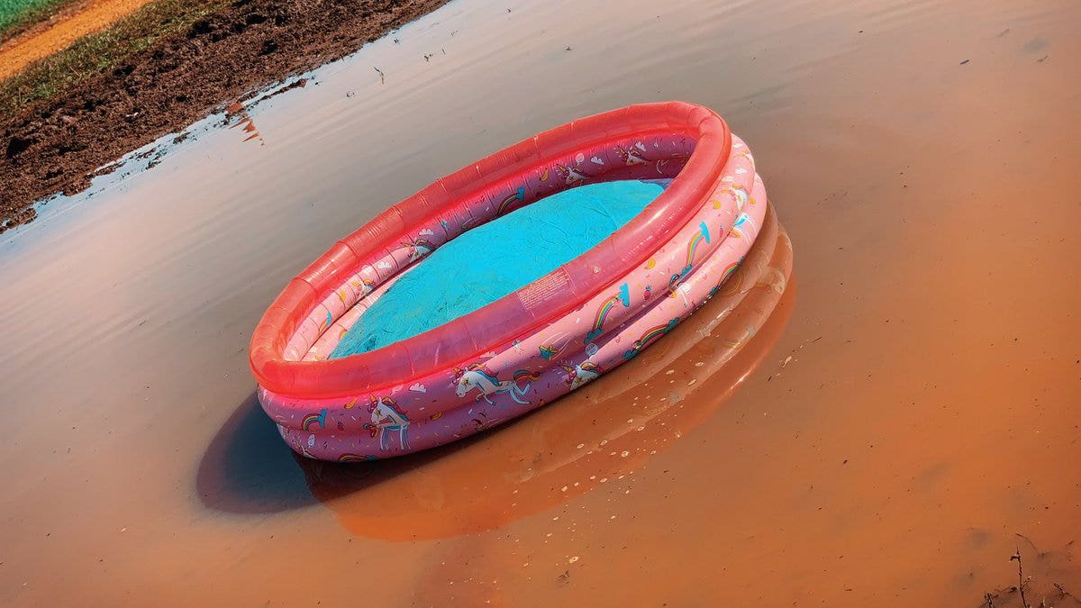 An abandoned kiddy pool left at the Talladega Superspeedway.