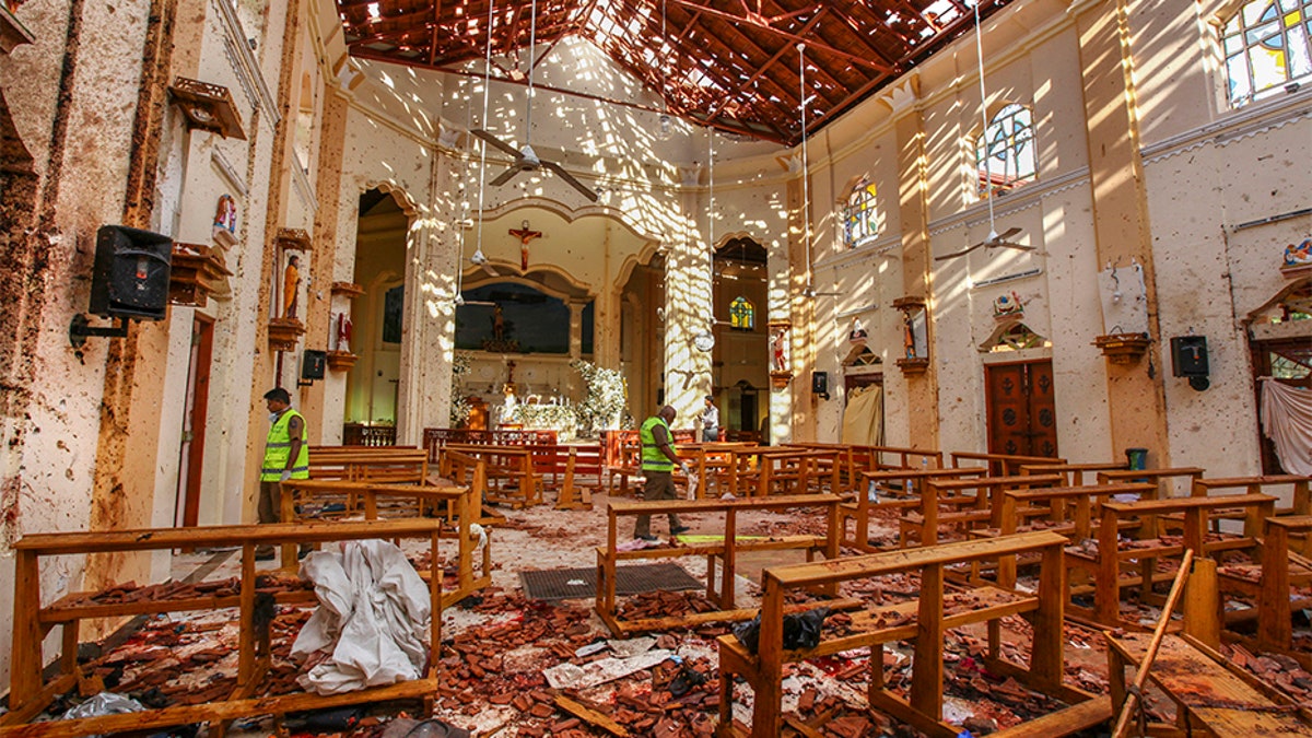 A view of St. Sebastian's Church damaged in suicide blast in Negombo, north of Colombo, Sri Lanka.