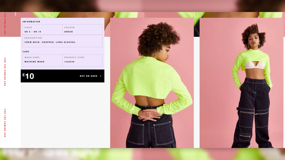 The "super crop sweat," in washed neon yellow, is by trendy brand COLLUSION.