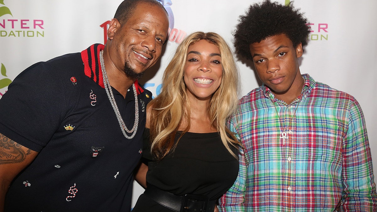 Kevin Hunter, Wendy Williams and son Kevin Hunter, Jr. pose at a celebration for The Hunter Foundation Charity that helps fund programs for families and youth communities in need of help and guidance at Planet Hollywood Times Square on July 11, 2017 in New York.