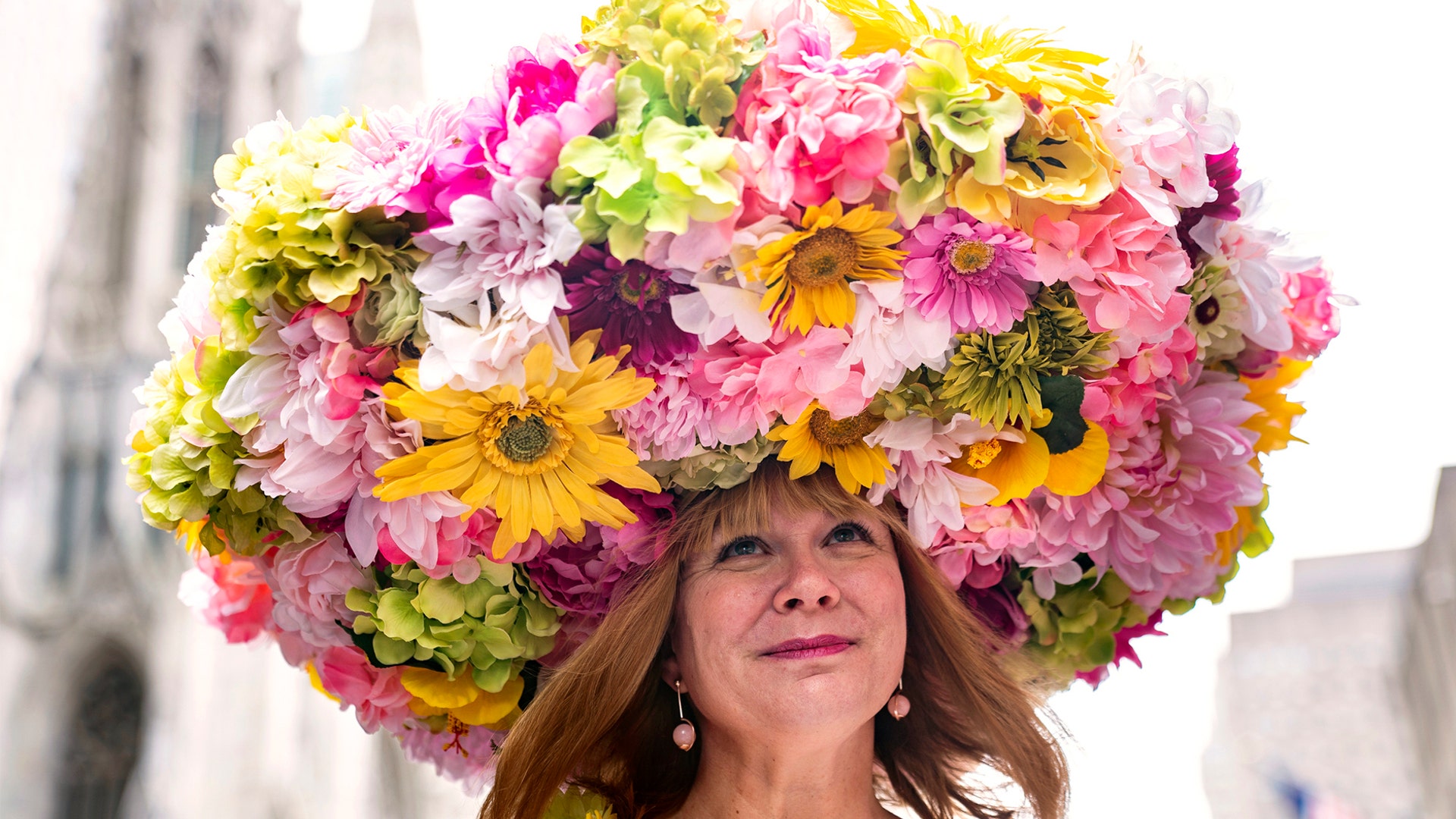 A costumed participant marches during the Easter Parade and Bonnet Festival, in New York City, April 21, 2019. 