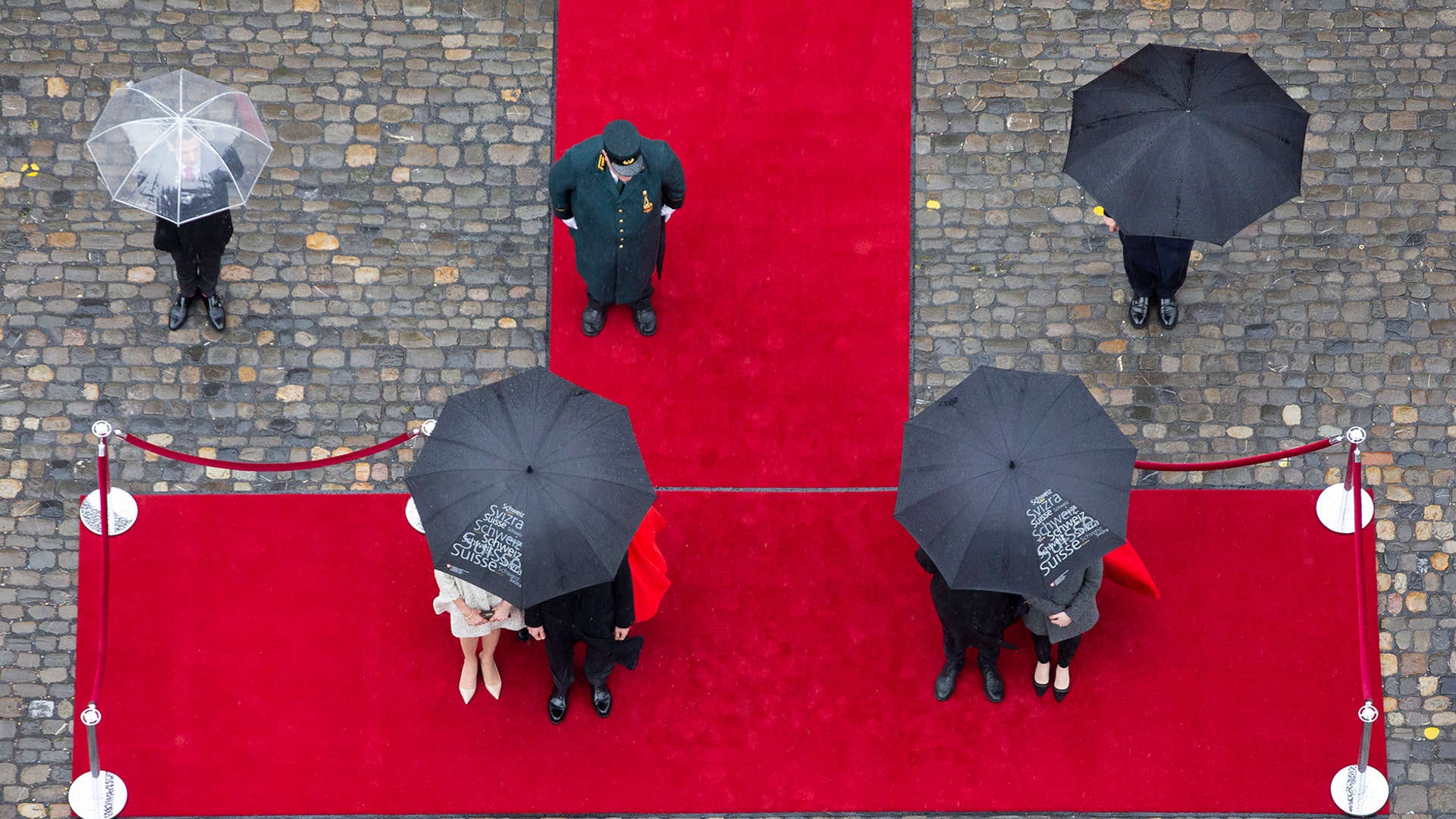 H.R.H. Hereditary Prince Alois of Liechtenstein and his wife H.R.H Hereditary Princess Sophie stand with Swiss Federal President Ueli Maurer and his daughter Sidonia Maurer during a welcome ceremony in Bern, Switzerland, Wednesday, April 3, 2019. 