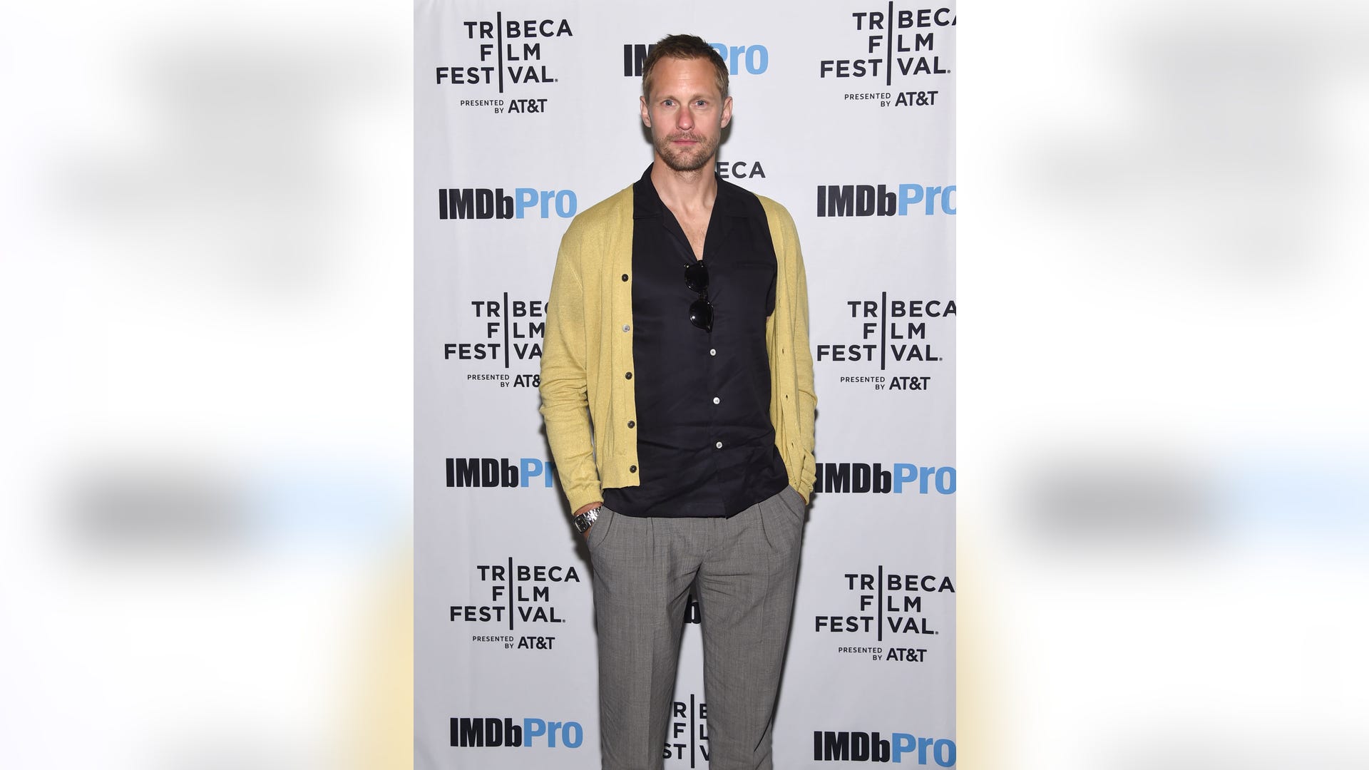 Alexander Skarsgård poses at the 2019 Tribeca Film Festival after party for his movie "The Kill Team," where he received the IMDb STARmeter award, in New York City on April 27, 2019.