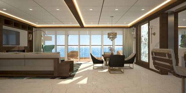 The luxury one- and two-bedroom units start at a cool $2.2 million for what’s sure to be a semi-exclusive experience, as the ship is said to accommodate just 350 guests on board.