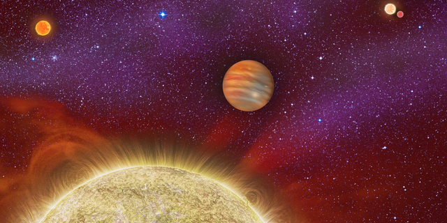 An artist illustrated this image of an exoplanet in a distant star system.