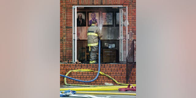 Firefighters and fire investigators respond to a fire at the Mount Pleasant Baptist Church last Thursday in Opelousas, La.
