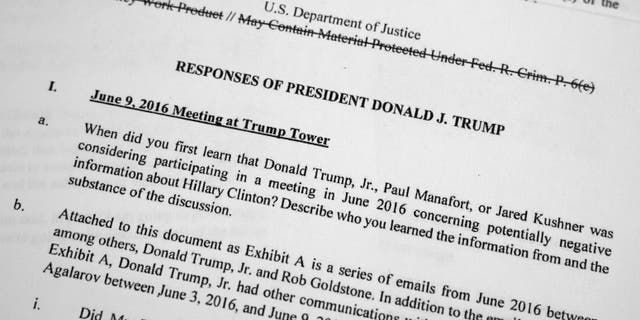 Westlake Legal Group 5c1c746b-AP19108585365361 READ: Trump's answers to Mueller's written questions fox-news/person/robert-mueller fox-news/person/donald-trump fox-news/news-events/russia-investigation fox news fnc/politics fnc article 4ce2f2d2-1eb8-5c6b-a574-c8f841d229da