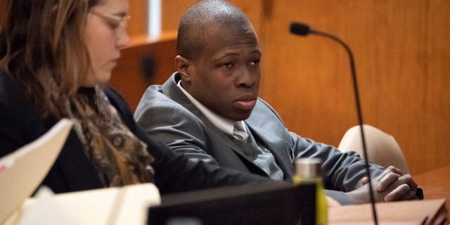 Chanel Lewis at the defense table at Supreme Court in the Queens Borough of New York for the retrial of Karina Vetrano's murder.