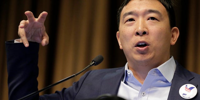 Presidential candidate and entrepreneur Andrew Yang speaks during the National Action Network Convention in New York, Wednesday, April 3, 2019. (Associated Press)