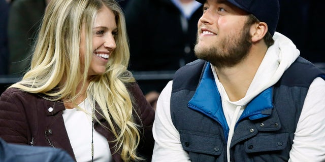 Detroit Lions quarterback Matthew Stafford with his wife, Kelly, in 2015.