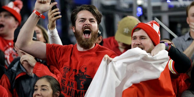 Texas Tech fans cheer before the semifinals of the Final Four NCAA college basketball tournament against Michigan State, Saturday, April 6, 2019, in Minneapolis. (Associated Press)