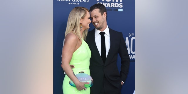 Miranda Lambert and Brendan McLoughlin arrive at the 54th annual Academy of Country Music Awards at the MGM Grand Garden Arena on Sunday, April 7, 2019, in Las Vegas.