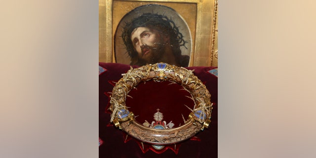 This file photo a crown of thorns which was believed to have been worn by Jesus Christ and which was bought by King Louis IX in 1239.