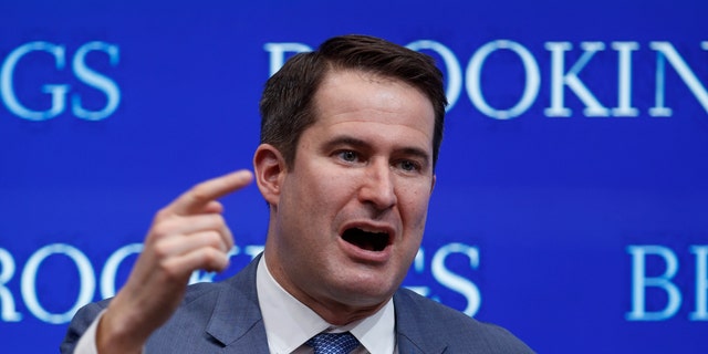 In this Tuesday, February 12, 2019, file photo, Representative Seth Moulton, D-Mass., Speaks to the Brookings Institution in Washington about his vision for the future of U.S. foreign policy.  (AP Photo / Carolyn Kaster, File)