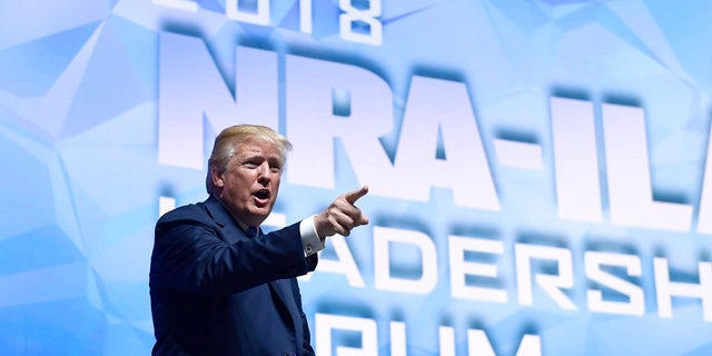 President Donald Trump speaks at the National Rifle Association annual convention in Dallas last year. (Associated Press)
