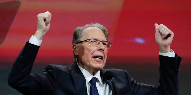 National Rifle Association Executive Vice President Wayne LaPierre speaks at the NRA Annual Meeting of Members in Indianapolis on Saturday. (Associated Press)