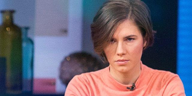 Amanda Knox sitting before being interviewed on the set of ABC News' "Good Morning America" in New York City, in January 2014.