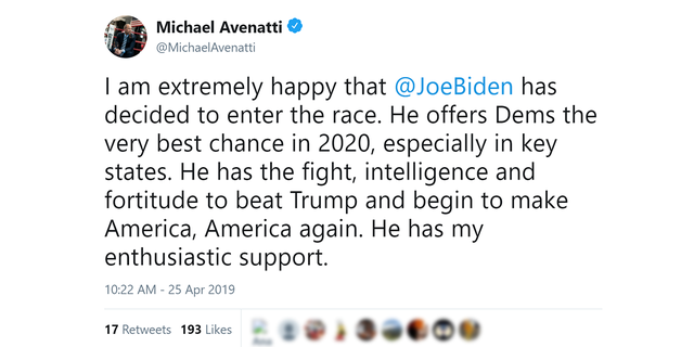 Image result for Joe Biden Gets Michael Avenattiâs 2020 Endorsement